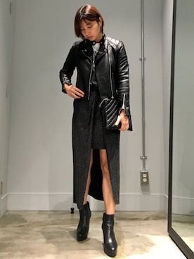 「ラメ」｜「アイテム（ライダースジャケット）」を使った、Miaさん（レディース・162cm）の夏コーディネート