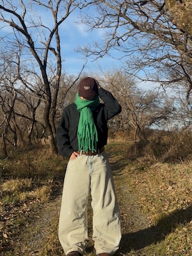 「GU（ジーユー）のアイテム（キャップ）」を使った、暇人さん（メンズ・165cm）の冬コーディネート