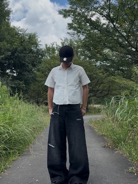 「Adoon plain（アドーンプレーン）のアイテム（デニムパンツ）」を使った、暇人さん（メンズ・165cm）の夏コーディネート