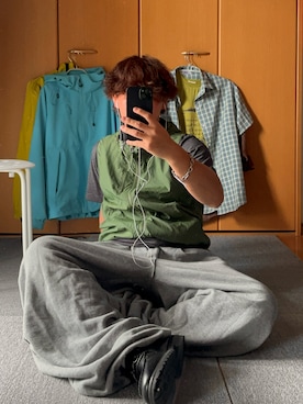 「Parts Lab.（パーツラボ）の【Parts Lab.】Basic Wide Sweat Pants / ベーシックワイドスウェットパンツ（スウェットパンツ、グレー系）」を使った、暇人さん（メンズ・165cm）の夏コーディネート