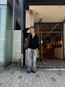「ANCELLM（アンセルム）のアイテム（Denim pants、ブルー系）」を使った、kanjinhoshiさん（メンズ・178cm）の秋コーディネート