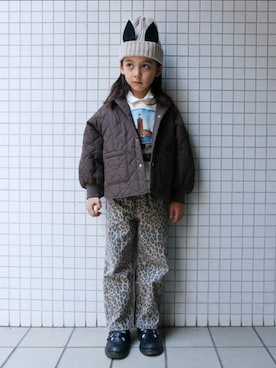 「アイテム（ニットキャップ/ビーニー）」を使った、REOさん（キッズ・120cm）の秋コーディネート