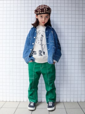 「CONVERSE（コンバース）のCONVERSE:17～22cm /KIDS ONE STAR EASYON スニーカー（スニーカー、ブラック系）」を使った、REOさん（キッズ・125cm）の春コーディネート