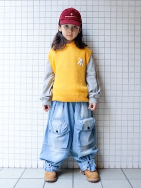 「アイテム（ベスト）」を使った、REOさん（キッズ・120cm）の秋コーディネート