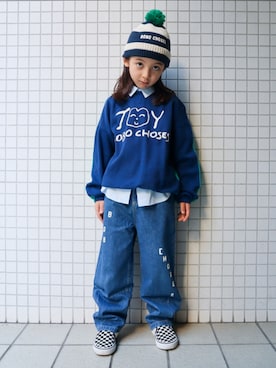 「アイテム（ニットキャップ/ビーニー）」を使った、REOさん（キッズ・120cm）の秋コーディネート