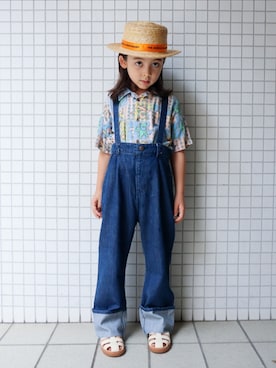「The animals observatory（ジ・アニマルズ・オブザーバトリー）のアイテム（帽子）」を使った、REOさん（キッズ・120cm）の夏コーディネート