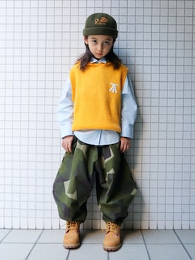 「アイテム（ニットキャップ/ビーニー）」を使った、REOさん（キッズ・120cm）の秋コーディネート