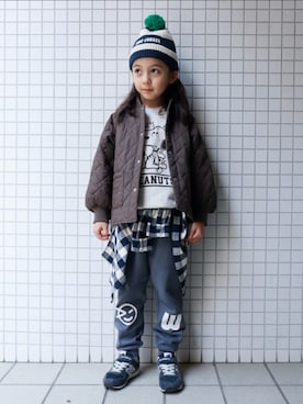 「アイテム（ニットキャップ/ビーニー）」を使った、REOさん（キッズ・120cm）の秋コーディネート