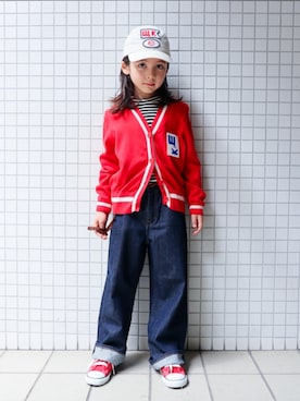 「アイテム（カーディガン/ボレロ）」を使った、REOさん（キッズ・120cm）の秋コーディネート