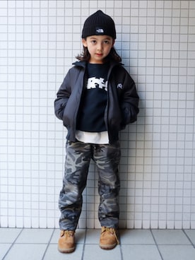 「アイテム（帽子）」を使った、REOさん（キッズ・120cm）の冬コーディネート