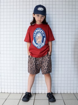 「こども ビームス（コドモビームス）の【別注】MARET / デニム キャップ 2025FW（53～55cm）（キャップ、ブルー系）」を使った、REOさん（キッズ・125cm）の夏コーディネート
