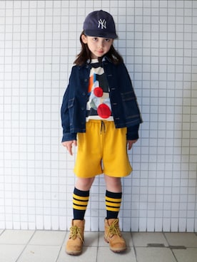 「アイテム（キャップ）」を使った、REOさん（キッズ・125cm）の春コーディネート