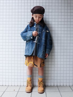 「アイテム（ハンチング/ベレー帽）」を使った、REOさん（キッズ・120cm）の秋コーディネート