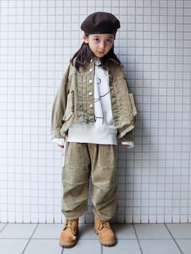 「アイテム（ハンチング/ベレー帽）」を使った、REOさん（キッズ・120cm）の秋コーディネート