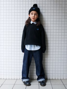 「アイテム（帽子）」を使った、REOさん（キッズ・120cm）の冬コーディネート