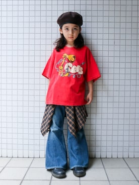 「アイテム（ハンチング/ベレー帽）」を使った、REOさん（キッズ・120cm）の秋コーディネート