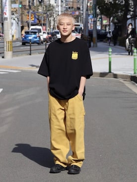 「アイテム（チノパンツ、イエロー系）」を使った、SHUHEIさん（メンズ・166cm）の春コーディネート