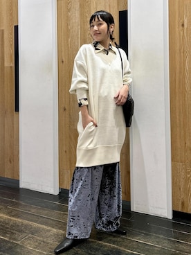 「ADAM ET ROPE'（アダムエロペ）のフォルムニットチュニック（ニット/セーター）」を使った、kaedekanoさん（レディース・155cm）の秋コーディネート