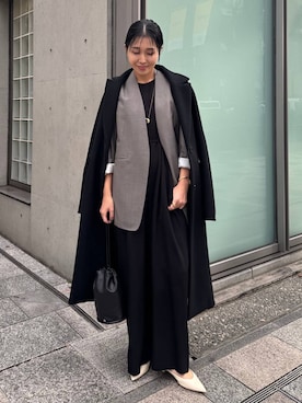 「アイテム（ノーカラージャケット）」を使った、hirocoさん（レディース・162cm・40代）の冬コーディネート