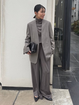 「アイテム（ノーカラージャケット）」を使った、hirocoさん（レディース・162cm・40代）の冬コーディネート