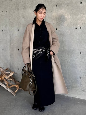 「アイテム（ノーカラーコート）」を使った、hirocoさん（レディース・162cm・40代）の冬コーディネート