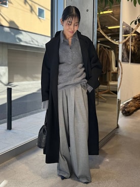 「アイテム（ノーカラーコート）」を使った、hirocoさん（レディース・162cm・40代）の冬コーディネート