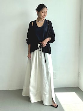 「Chaos（カオス）のChaos(カオス)/シルシャーノースリーブ　【セットアップ可】（シャツ/ブラウス、ブルー系）」を使った、hirocoさん（レディース・162cm）の夏コーディネート