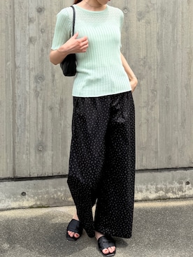 「Bab（バブ）の【着やせ見え◎】シアー切替サマーリブニットトップス（Tシャツ/カットソー、グリーン系）」を使った、kae050さん（レディース・168cm）の夏コーディネート