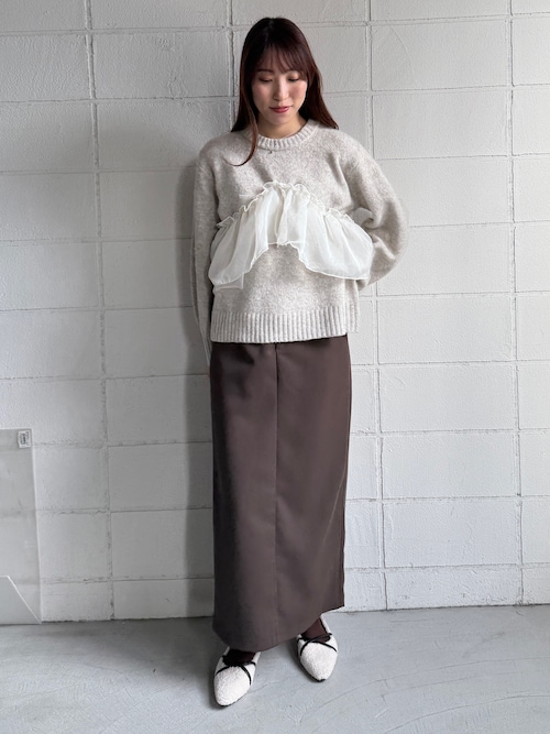 Bibiy.パフスリーブ シフォンフリル ニット セール】エニーウェイフリルニットトップス（ニット/セーター）｜Bab