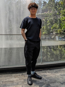 「A-POC（エイポック）のアイテム（パンツ）」を使った、marcowan00さん（メンズ・168cm）の夏コーディネート
