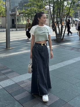 「アイテム（デニムスカート）」を使った、hinako2424さん（レディース・153cm）の夏コーディネート