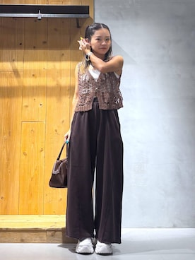 「PAGEBOY（ページボーイ）のサイドタックルーズウラケパンツ/イージーパンツ【4color・2size】（スウェットパンツ）」を使った、hinako2424さん（レディース・153cm）の夏コーディネート