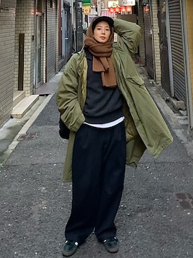 「今日のコスメと服」｜「アイテム（ミリタリージャケット）」を使った、yuca♡さん（レディース・166cm）の冬コーディネート
