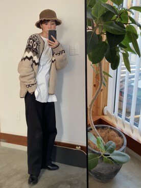 「カウチン」｜「アイテム（その他アウター）」を使った、yuca♡さん（レディース・166cm）の秋コーディネート