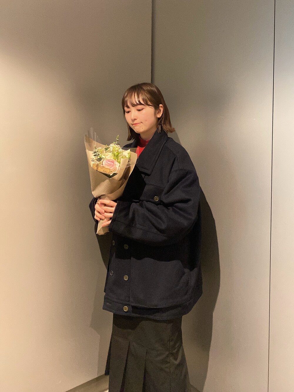 「花束、ユニクロコーデ、ワンピース、古着コーデ」｜「古着のアイテム（ピーコート、その他）」を使った、ひまわりさん（レディース・162cm）の夏コーディネートの1枚目の写真