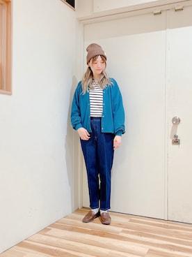 「Samansa Mos2 blue」｜「アイテム（ニットキャップ/ビーニー）」を使った、miki.mさん（レディース・165cm）の秋コーディネート