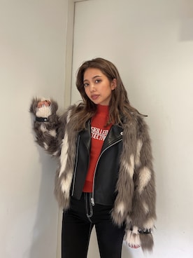 「アイテム（ライダースジャケット、その他）」を使った、harukiさん（レディース・158cm）の秋コーディネート