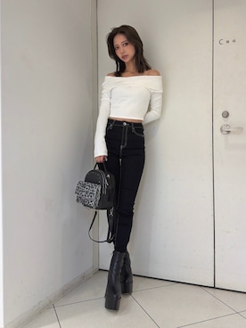 「GYDA（ジェイダ）のGYDA leopard bijou 5WAYミニリュック（バックパック/リュック、ブラック系）」を使った、HARUKIさん（レディース・158cm）の秋コーディネート