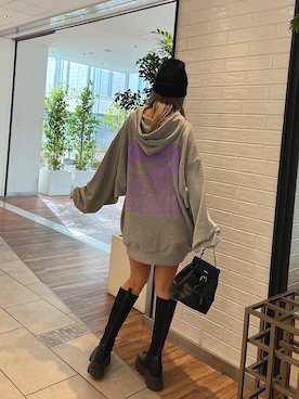 「GYDA（ジェイダ）のアイテム（ニットキャップ/ビーニー）」を使った、harukiさん（レディース・158cm）の冬コーディネート