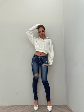 「GYDA（ジェイダ）のアイテム（ピアス（両耳用））」を使った、HARUKIさん（レディース・158cm）の秋コーディネート