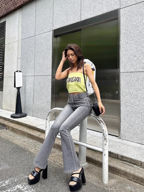 X-girl（エックスガール）の「PATCHWORK DENIM FLARE PANTS