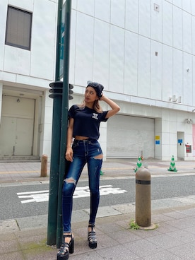 「GYDA（ジェイダ）のアイテム（ニットキャップ/ビーニー）」を使った、harukiさん（レディース・158cm）の夏コーディネート