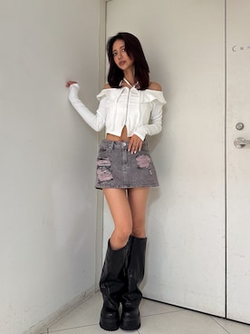 「アイテム（デニムスカート）」を使った、harukiさん（レディース・158cm）の夏コーディネート
