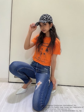 「GYDA（ジェイダ）のW BACK RIPPEDスキニーデニムパンツ（デニムパンツ）」を使った、HARUKIさん（レディース・158cm）の夏コーディネート