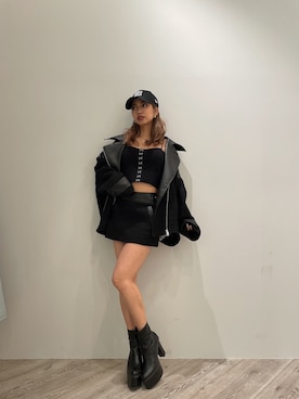 「GYDA（ジェイダ）のアイテム（ライダースジャケット）」を使った、harukiさん（レディース・158cm）の冬コーディネート