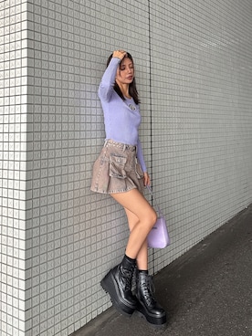 「アイテム（デニムスカート）」を使った、harukiさん（レディース・158cm）の秋コーディネート