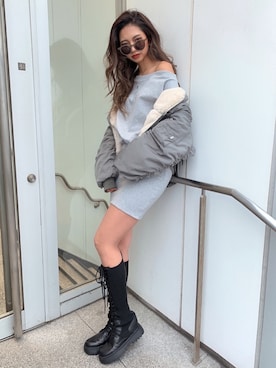 「GYDA」｜「アイテム（ブルゾン）」を使った、harukiさん（レディース・158cm）の冬コーディネート