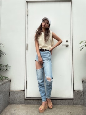 「GYDA（ジェイダ）のアイテム（ベルト）」を使った、HARUKIさん（レディース・158cm）の夏コーディネート