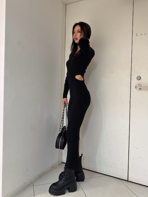 LONG SLEEVE SIDE OPEN ニットワンピース（ワンピース）｜GYDA