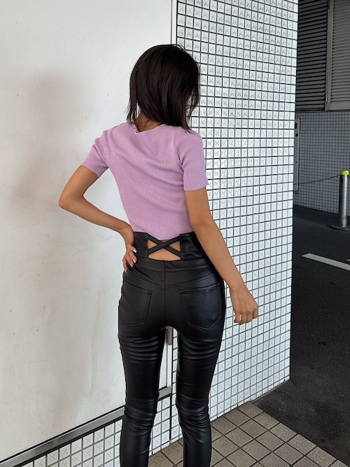ハイウエストBACKクロスフェイクレザーパンツ
